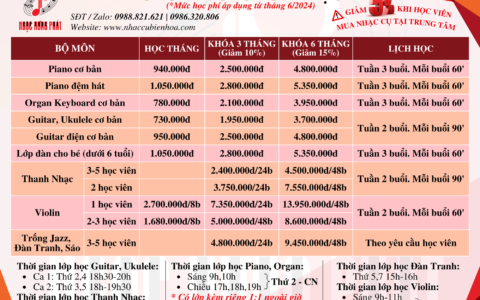 LỊCH HỌC VÀ HỌC PHÍ CÁC LỚP HỌC ĐÀN TẠI BIÊN HÒA